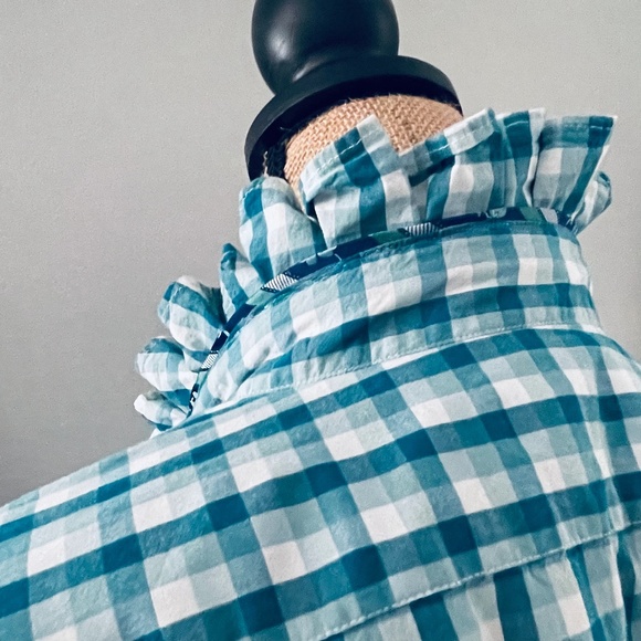 Mens Reworked Shirt Ruffle Collar Long Sleeve Button Down Light Weight Shirt - Picture 3 of 6